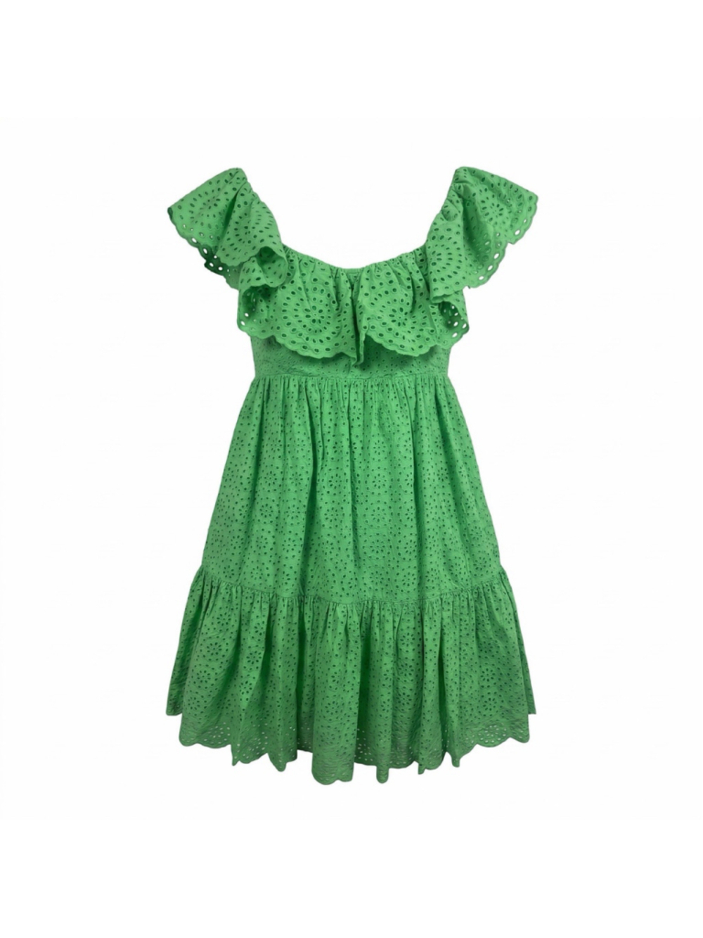 Lilly Pulitzer Eyelet Dress Green Smocked Ruffle Summer Boho Size Women's Size 4 - Picture 1 of 10